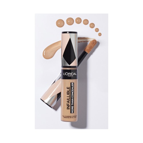 L"ORÉAL PARIS Infaillible more than concealer  tono 324 Oatmeal Corrector y base de maquillaje de cobertura completa.