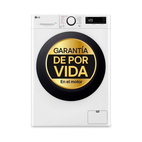 Lavadora LG F2WR5S09A0W 9KG, clasificación energética: A, 1200RPM,H: 85cm, A: 60cm, F: 47,5cm.