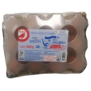 AUCHAN Huevos de gallinas sueltas en el gallinero clase L-XL categoría A12 uds Producto Alcampo.