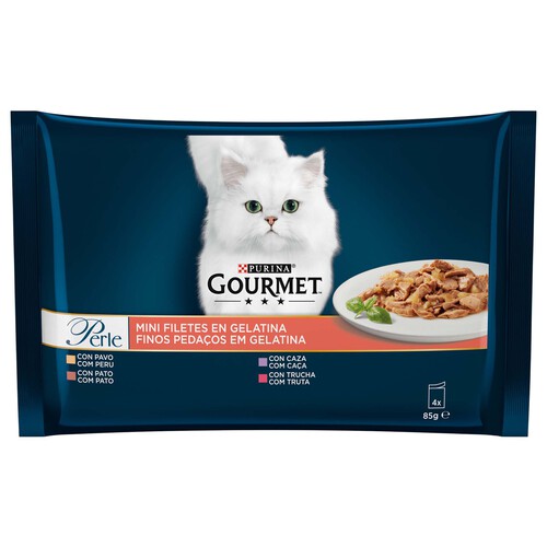 PURINA GOURMET Comida para gatos de pato, caza, trucha y pavo PURINA GOURMET PERLE 4 uds. 85 g.