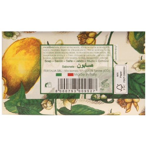 ITERITALIA Pastilla de jabón de origen vegetal con aroma a pomelo y té verde ITERITALIA Infusi profumati 200 g.