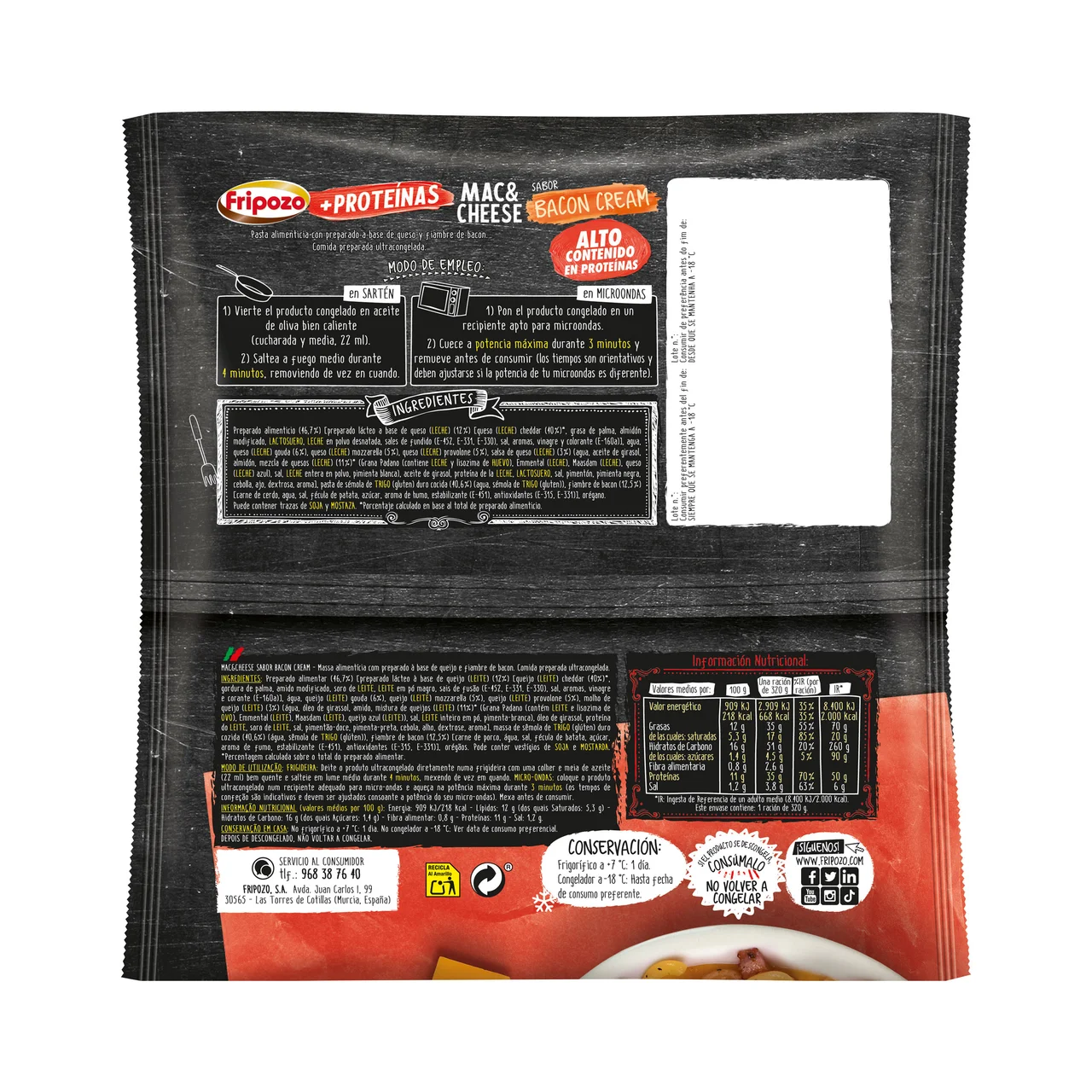 Macarrones con queso con alto contenido en proteinas y sabor bacon cream 300 g.