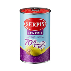 Imagen de SERPIS Benefit Aceitunas verdes rellenas de anchoa (70% menos de sal) lata 130 g.