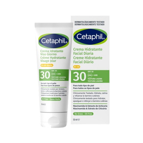 CETAPHIL Crema facial hidratante diaria, con FPS 30 (alto), para todo tipo de pieles 50 ml.