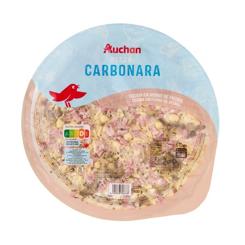 AUCHAN Pizza carbonara cocida en horno de piedra 400 g. Producto Alcampo