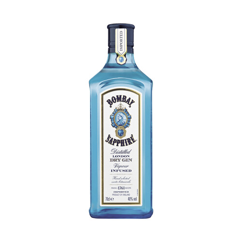 Ginebra inglesa premium tipo London dry gin BOMBAY SAPPHIRE botella de 70 cl..