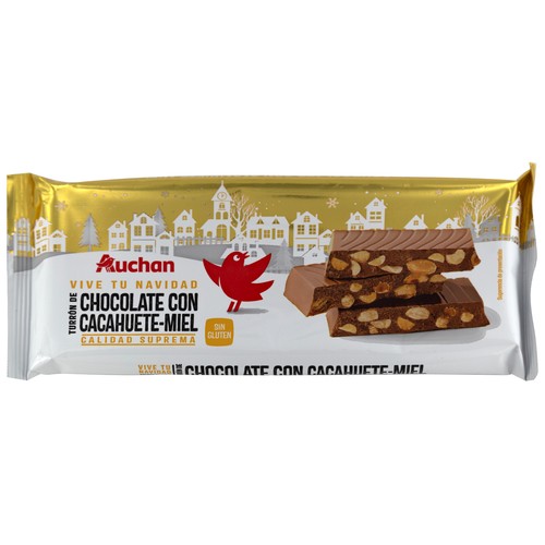 PRODUCTO ALCAMPO Turrón de chocolate con cacahuetes tostados y miel 250 g.