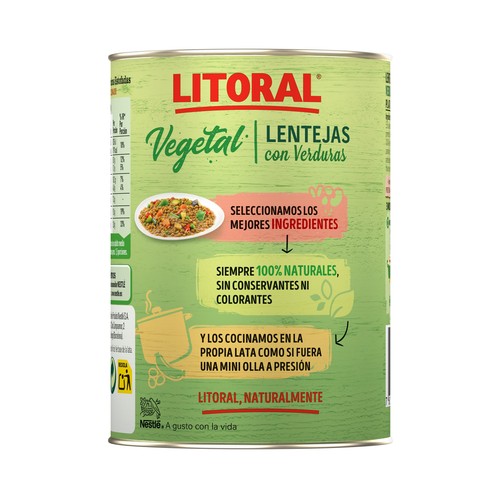LITORAL Vegetal Lentejas con verduras lata 425 g.