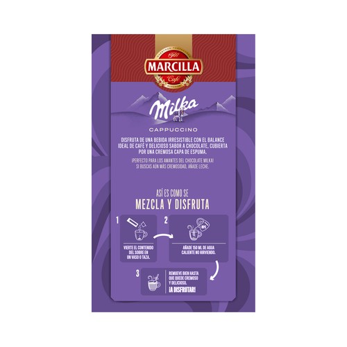MARCILLA Café soluble mix cappuccino Milka 8 x 20 g.