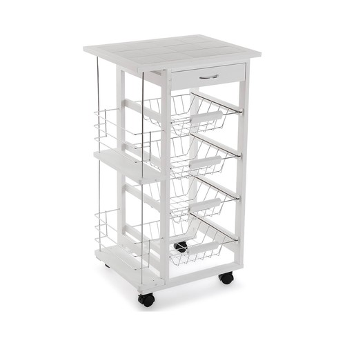 Carro de cocina con cajón, color blanco, VERSA HOME.