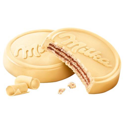 MILKA Chocowafer galletas barquillo rellenas de cacao y cubiertas de chocolate blanco de los Alpes paquete 180 g.