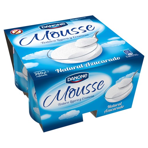 DANONE Mousse de yogur natural azucarado, elaborada sin gluten DANONE 4 x 65 g.