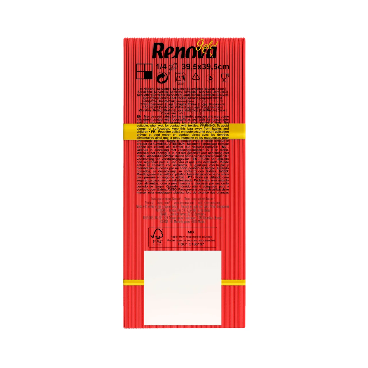 RENOVA Servilletas de papel desechables color rojo 39 x 39 cm doble capa RENOVA GOLD 40 uds.
