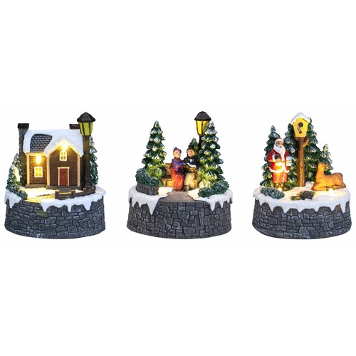 Escenas de pueblos 10,5 cm, 2 LED a pilas incluidas, modelos surtidos, ACTUEL.