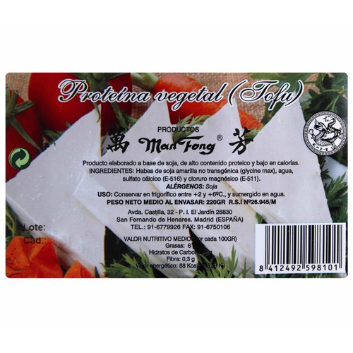MANFONG Bandeja de proteína vegetal (Tofu) MANFONG 220 g.