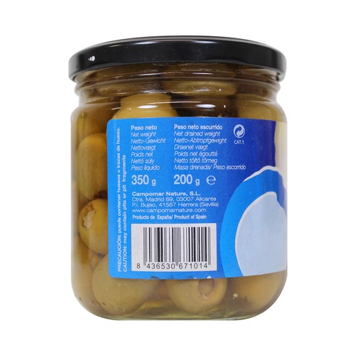 CAMPOMAR NATURE Aceitunas rellenas de anchoa ecológica 200 g.