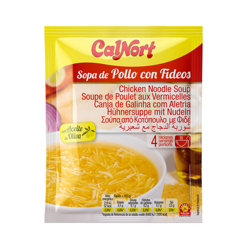 CALNORT Sopa de pollo con fideos, con aceite de oliva y garantia Halal 66 g.