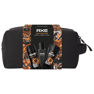Imagen de AXE Dark tempration Neceser con cierre de cremallera con productos para la higiene masculina.