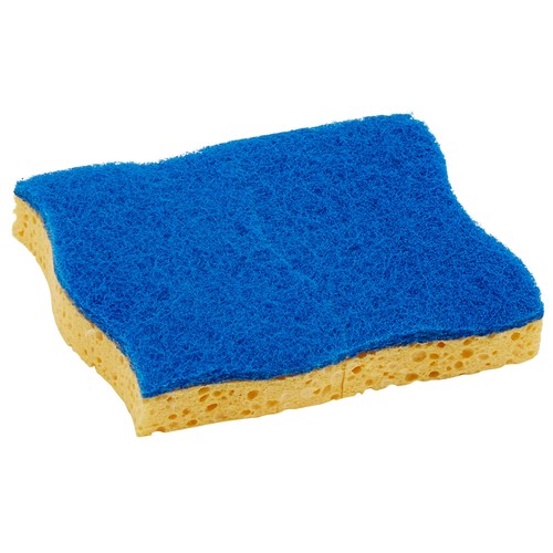 PRODUCTO ALCAMPO Estropajo de fibra azul, con esponja, especial superficies delicadas 2 uds.