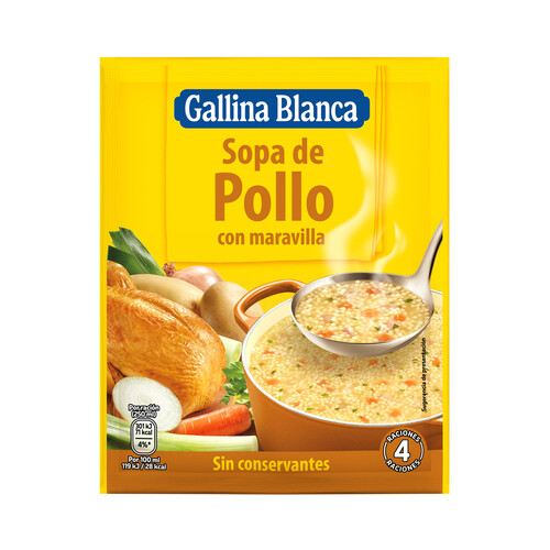 GALLINA BLANCA Sopa de pollo con maravilla sobre de 85 g.