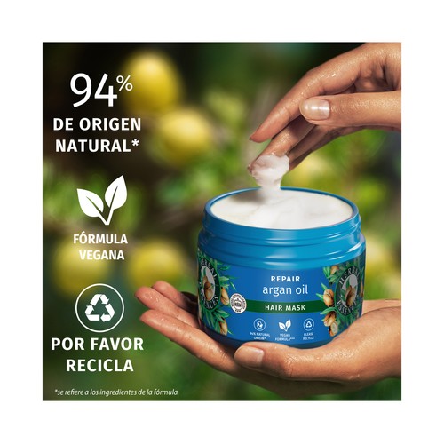 HERBAL ESSENCES Mascarilla reparadora con aceite de argán para cabellos dañados 500 ml.
