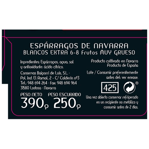 BAIGORRI Esparragos blanco de navarra 6/8 uds x 250 g