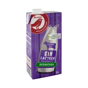 AUCHAN Leche desnatada de vaca, sin lactosa 1 l. Producto Alcampo