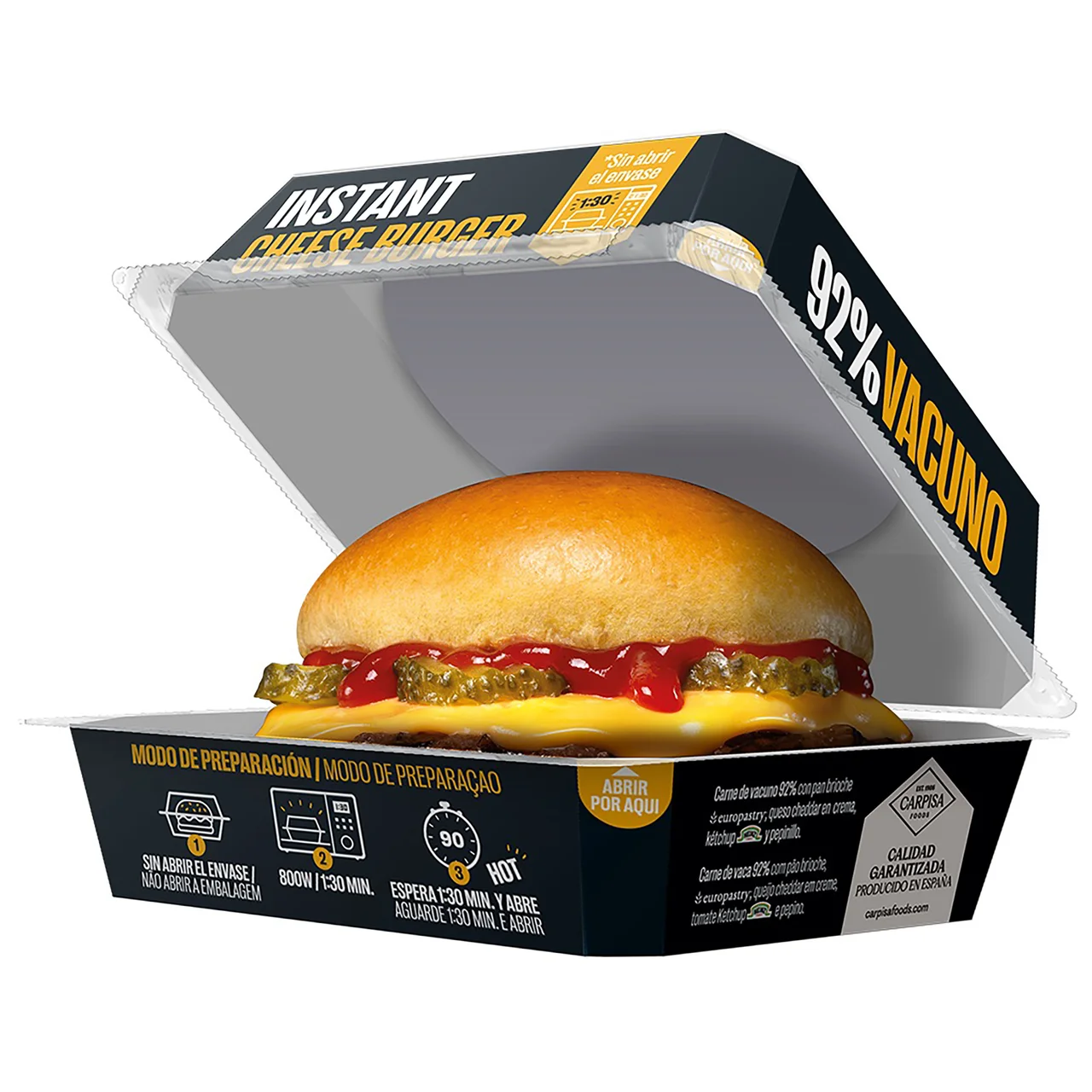 Instant Cheese burger con un 92% carne de vacuno 210 g.