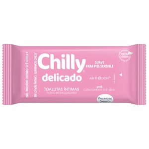 CHILLY Toallitas humedas biodegradables, para higiene intima, fórmula suave CHILLY 12 uds.