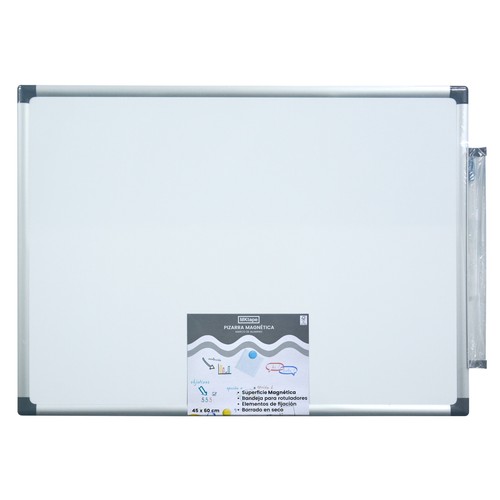 Pizarra magnética blanca con marco de aluminio, medidas 45x60cm, MIMBEK.