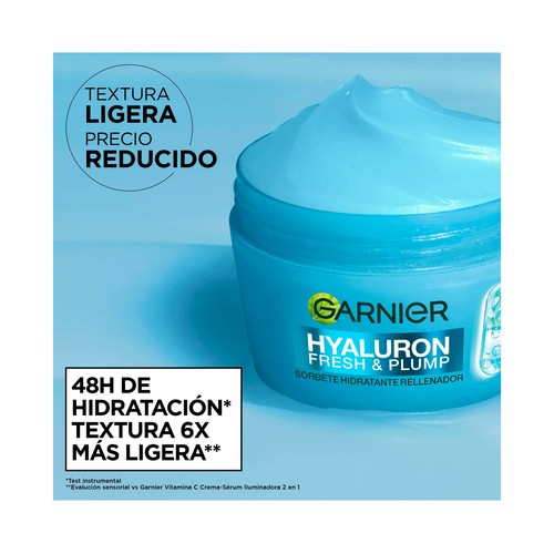GARNIER Hyaluron fresh & plump Crema ultra ligera, hidratante y rellenadora 85 ml.