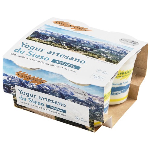VILLA VILLERA Yogur artesano de Sieso, natural y sin gluten x 125 g.