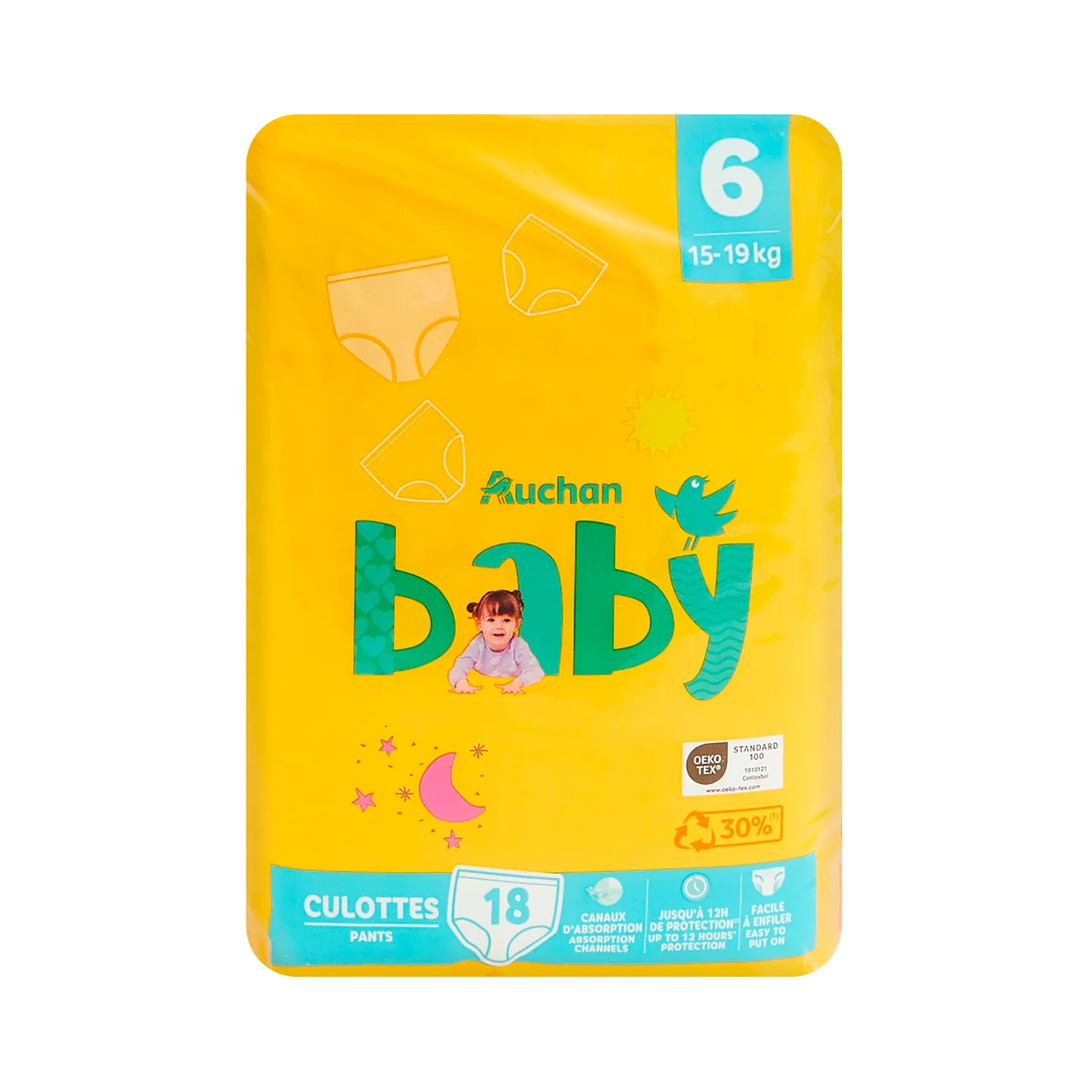 Pants (braguitas) de aprendizaje talla 6 para bebés de 15 a 19 kilogramos PRODUCTO ALCAMPO Baby 18 uds.