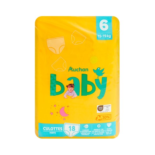 Pants (braguitas) de aprendizaje talla 6 para bebés de 15 a 19 kilogramos PRODUCTO ALCAMPO Baby 18 uds.