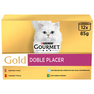 PURINA GOURMET Comida para gatos adultos a base de buey y pollo, Doble Placer PURINA GOURMET 8 uds. 85 g.