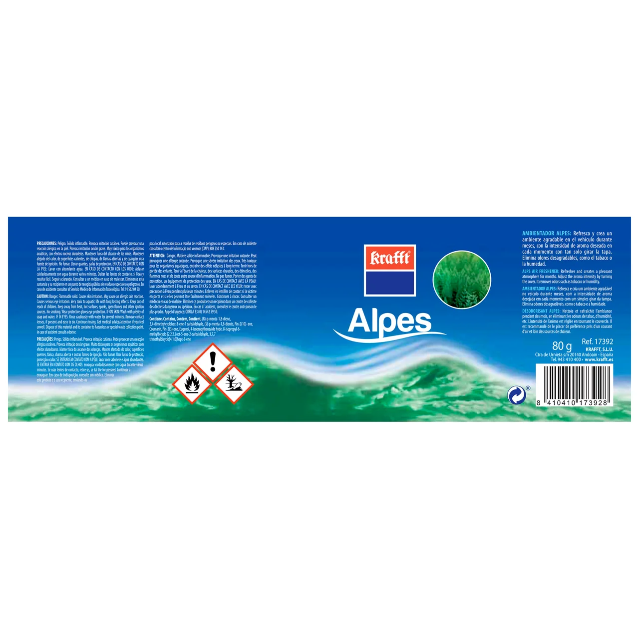 Ambientador en gel para coche, en envase de lata con dosificador y con olor a pino