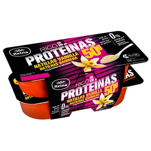 REINA Natillas de vainilla bajas en grasa, sin azúcares añadidos y con alto contenido en proteínas (12.5 g) 4 x 125 g.