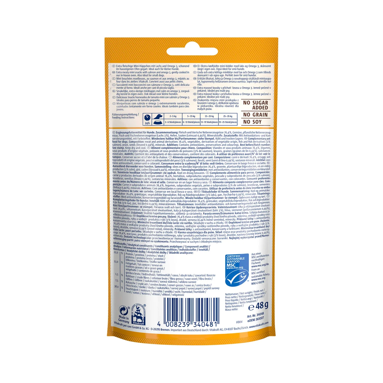 VITAKRAFT Snacks para perro Treaties Minis de Salmón con omega 3 VITAKRAFT 48 gr.
