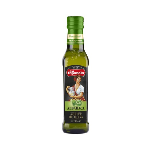 LA ESPAÑOLA Aceite de oliva virgen extra a la albahaca botella de 250 ml.