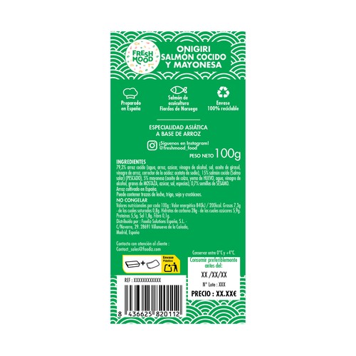 FOODIZ Onigiri de salmón cocido y mayonesa 100 g.