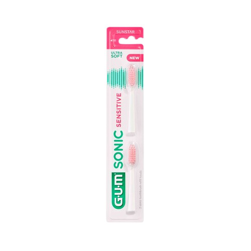 GUM Sonic sensitive Recambios con cabezal ultra suave, para cepillo a pilas 2 uds.