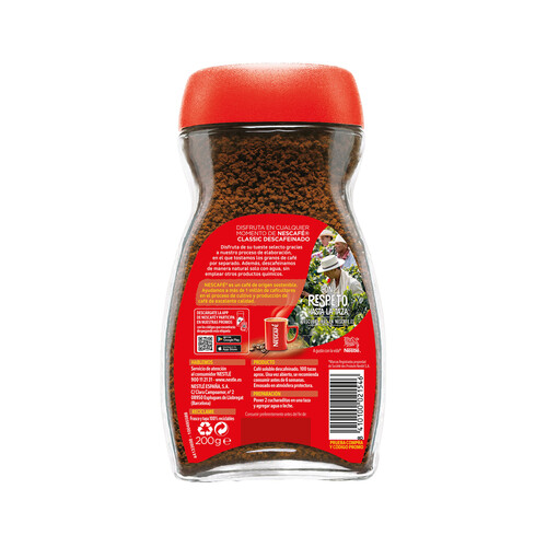 NESCAFÉ CLASSIC Café soluble descafeinado 200 g.