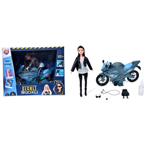 Muñeca Secret Squad Espia con Moto 8 piezas, con luz y sonido +5 Años ONE, TWO FUN