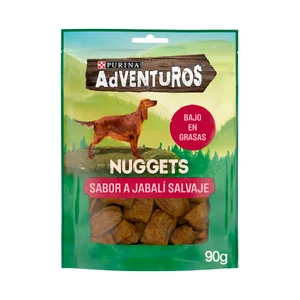PURINA Adventuros Snacks para perros con sabor a jabalí, ricos en carne y bajos en grasas 90 g.