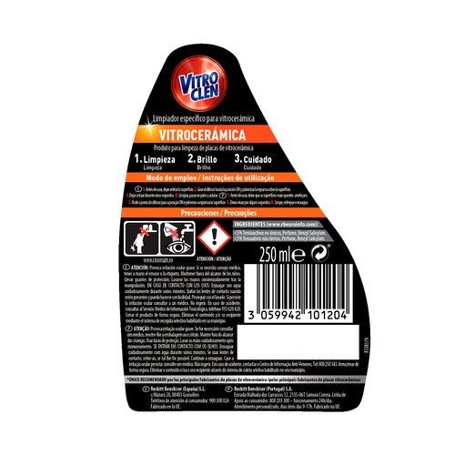 VITROCLEN Limpiador Vitrocerámicas Pistola (Expres Líquido) VITROCLEN 250 ml.