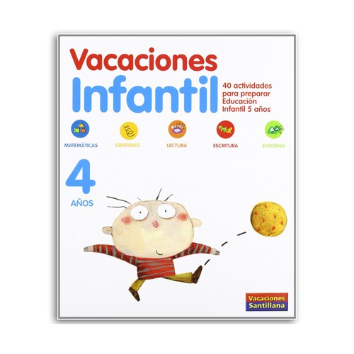 Cuaderno de vacaciones Vacaciones Santillana 4 años, 40 actividades para repasar 2º y preparar 3º de infantil.