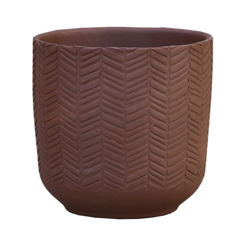 Maceta de barro con relieve trazas, 14x13cm IBERLUS.