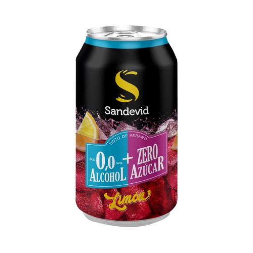 SANDEVID Tinto de verano sin alcohol y sin azúcar con un toque de limón lata 33 cl.