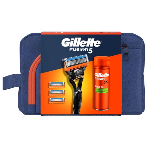 GILLETTE Fusion 5 Neceser con maquinilla, recambio y gel de afeitar.
