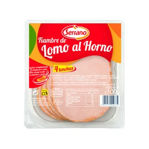 SERRANO Fiambre de lomo cocido y adobado, elaborado sin gluten, listo para sarten 120 g.